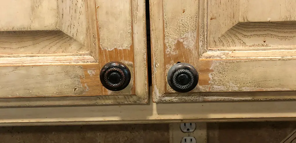 reconditioned light stain wood kitchen cabinet
